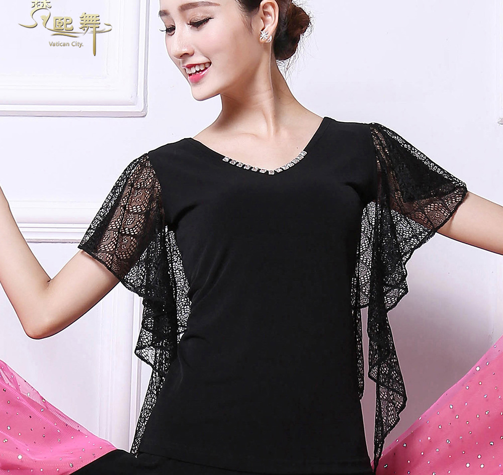 Modern dance top new short sleeves waltz ballroom dance national standard dance dress Latin top ballroom dance dress
