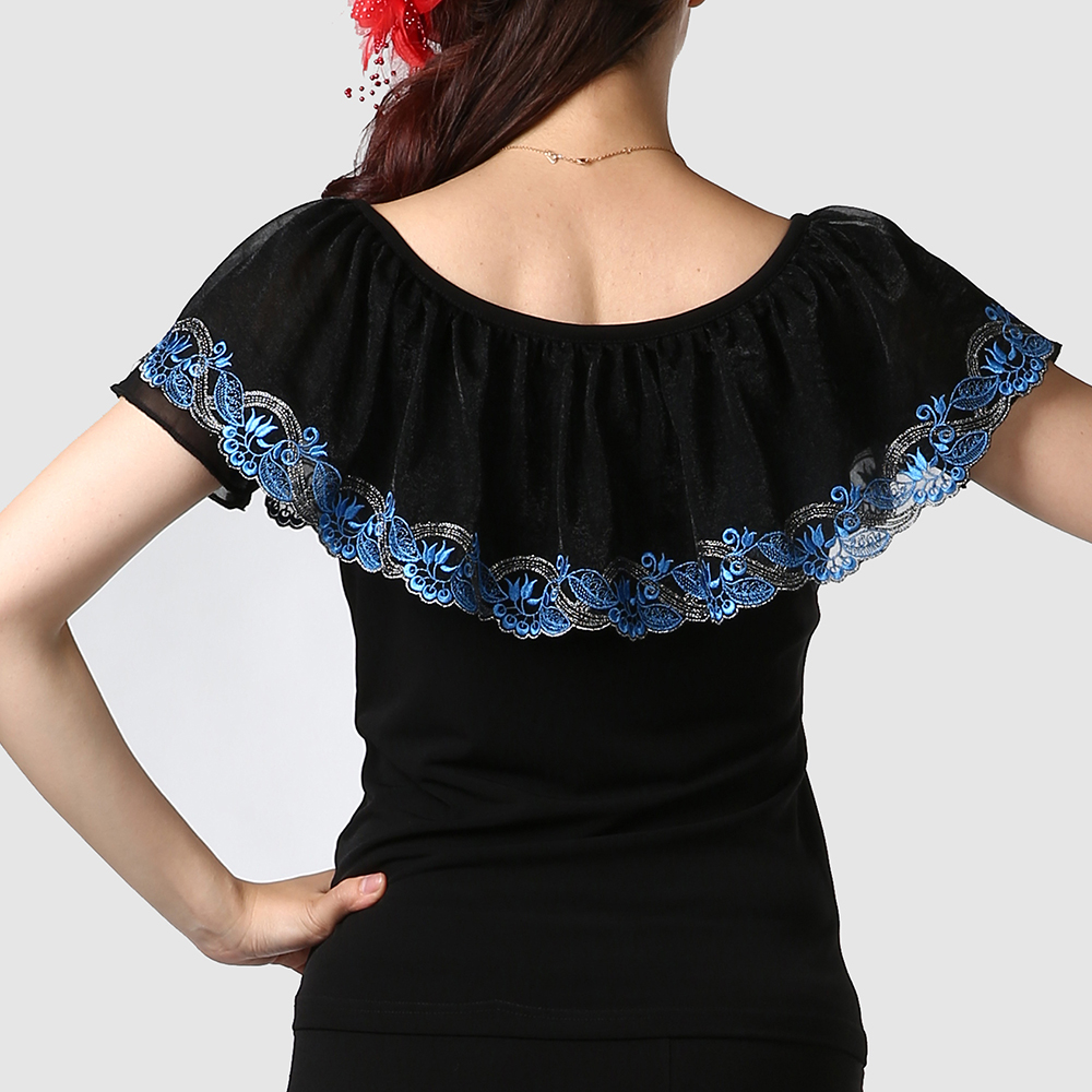 Morden Dance Square Dance Dress Short Sleeves Latin Dance Half-Body Blouse Short Sleeve Round Collar Over Season Promotion Women's Dresden