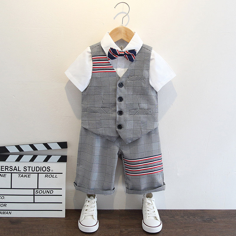 Children Suits Summer Small Host Clothing Boy Casual Inglén Wind Flower Gowns Suit Summer Fit Three Sets