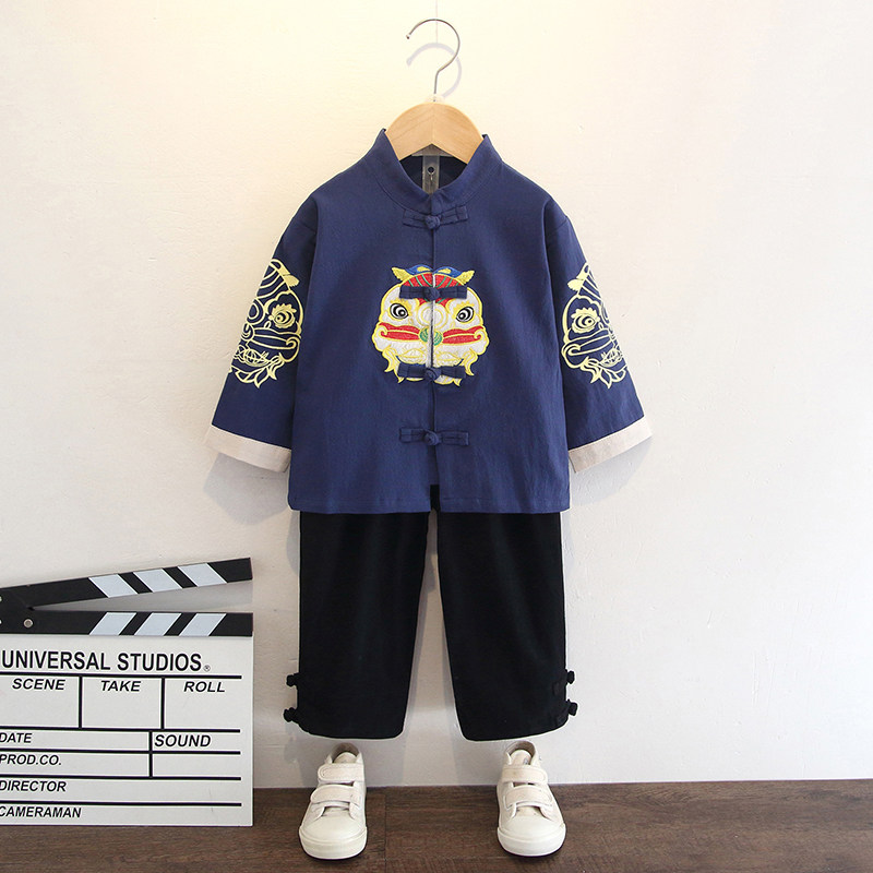 Boy Han uniforms Spring and Autumn season Chinese Wind Baby Down Children's Tang Bottling Children's Old Clothes National School Gown Suits New Autumn Clothing