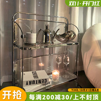 Medieval trolley folding net red ins sofa light luxury side table transparent mobile coffee table Changhong glass rack