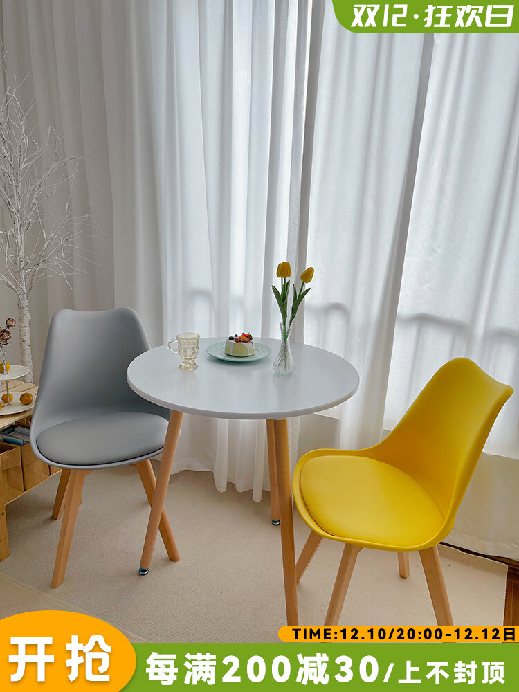 Nordic white small round table solid wood dining table balcony milk tea shop negotiation leisure table and chairs coffee table one table two chairs