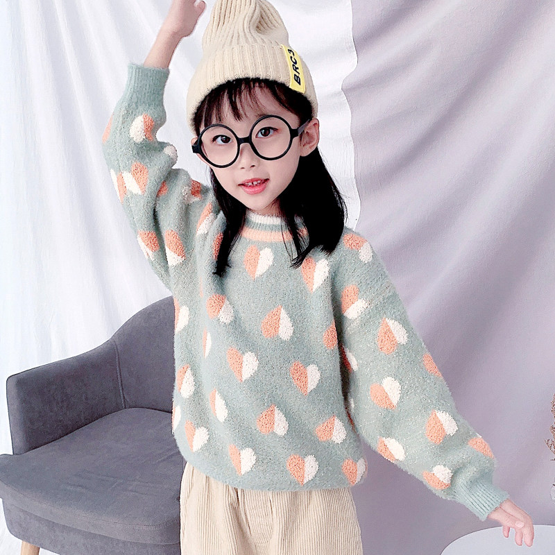 Girl Sweater Ferrets Winter Children Autumn Winter Round Collar Slats Bottom Blouses New Baby Thickened Hooded Cardiovert Cardiovert