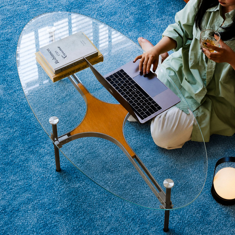 Bauhaus Vintage Living Room Sofa Side Stainless Steel Ultra-White Tempered Glass Coffee Table Balcony Low Table Light Luxury Oval Shape