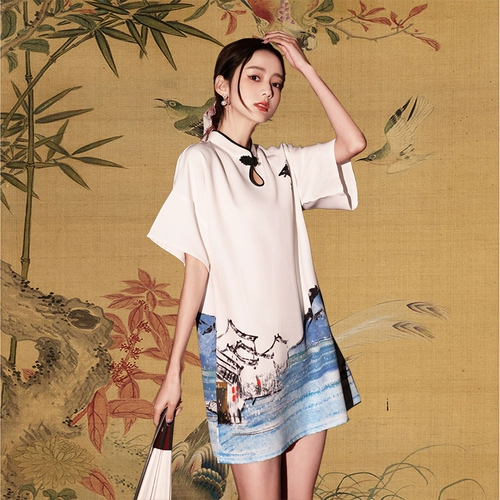 Летнее ципао, белое легкое платье, свободный крой, 2021 года, подходит для подростков