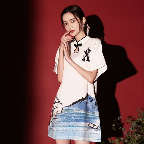 Летнее ципао, белое легкое платье, свободный крой, 2021 года, подходит для подростков