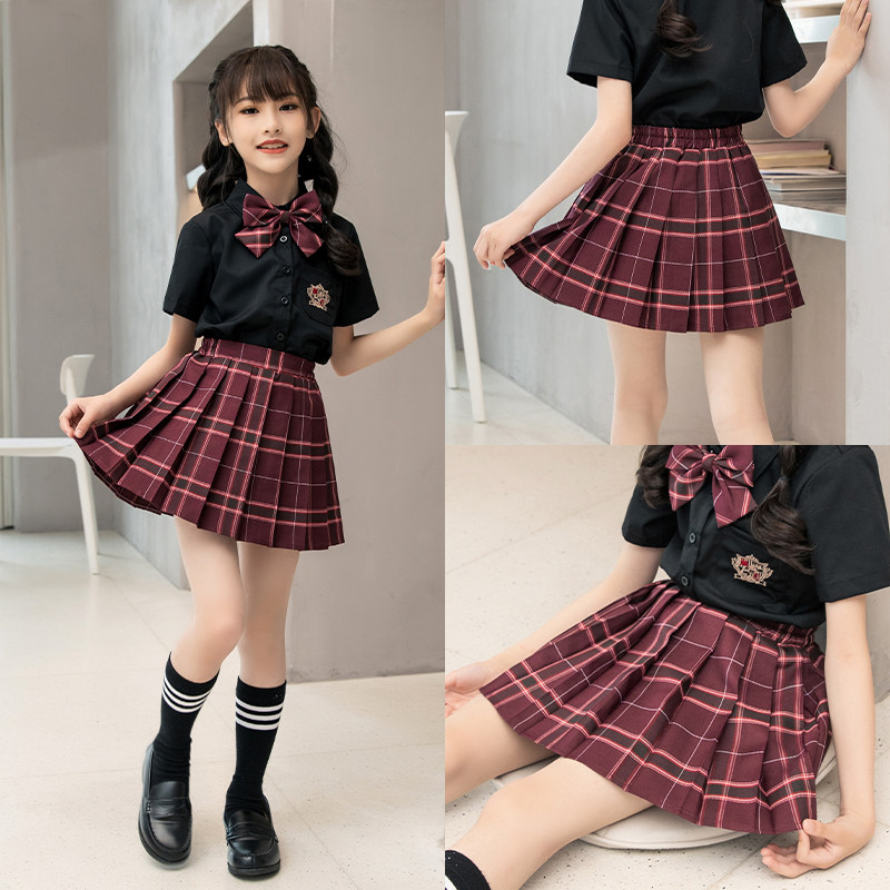 JK uniform skirt genuine children's full set of skirts Spring and Autumn clothes Girls pleated skirt Plaid short skirt summer suit