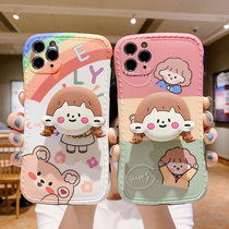 Suitable for apple iPhone11 mobile phone shell iPhone12Promax small brute waist xr 12mini bracket 8Plus silicone xs cartoon 7plus