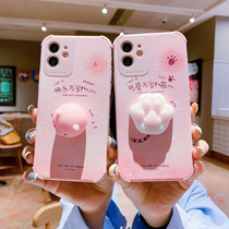 Cartoon Three-dimensional Pinching Little Pig applies Apple 12 11Promax mobile phone shell iphonexsmax creative anti-fall 8plus lens full package 12mini girls heart 7