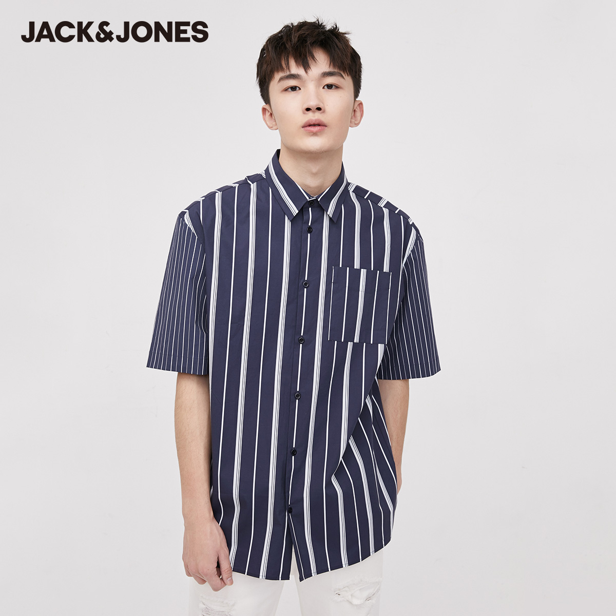 Jack Jones 杰克琼斯 男式条纹短袖衬衫 天猫优惠券折后￥79.9包邮（￥199.9-120） 2色可选