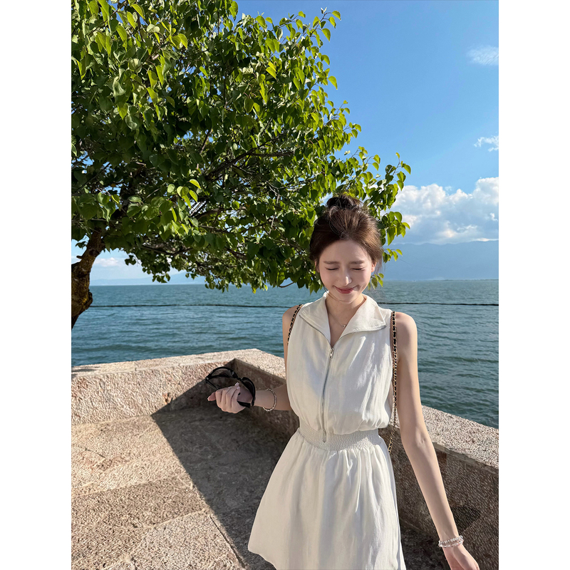 Oioi Esse|High-End Tencel Linen Zipper Dress for Women, Summer Slimming Pleated Dress with Waist Cinching Oioi Esse|High-End Tencel Linen Zipper Dress for Women, Summer Slimming Pleated Dress with Waist Cinching