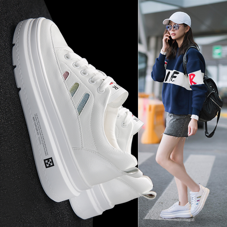 Tide brand autumn 2022 fashion new women's shoes leather inner heightening thick bottom casual flat bottom small white shoes all-match sneakers