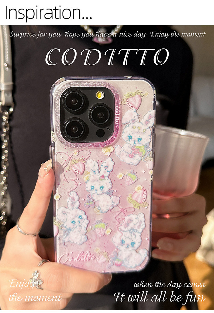 Coditto Phone Case coditto草莓兔兔雙層印花適用iPhone17pro手機殼可愛少女心蘋果16promax15promax創意14pro卡通 ...