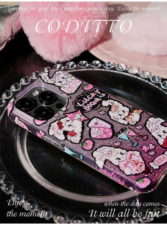 Cartoon Cute Bunny Sticker Collage Lucky Boom Happy Year Girls iPhone Case
