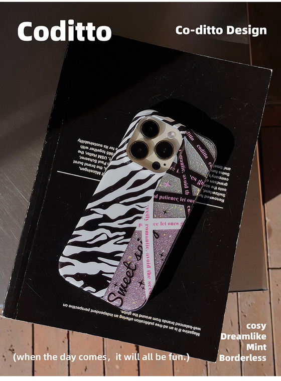 Girls Zebra Pattern Shiny Glitter Bling Coditto Chic Stylish 14, 13, 12 iPhone Case