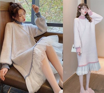 High-end maternity fall and winter sweater with long sleeves French design mesh mesh Korean version with coat bottoming dress
