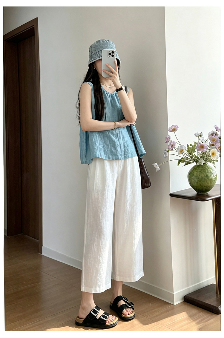 Maternity Cotton and Linen Pants for Summer, Thin Style, 2026 New Model, Small Size, Belly Support, Linen Wide-Leg Pants for Summer Wear — 4