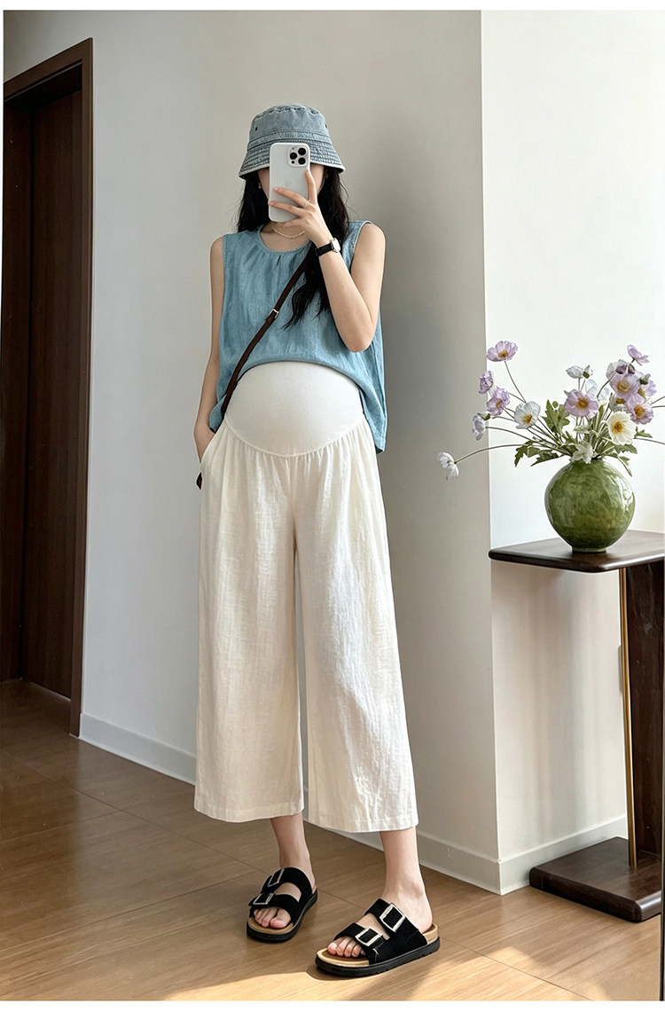 Maternity Cotton and Linen Pants for Summer, Thin Style, 2026 New Model, Small Size, Belly Support, Linen Wide-Leg Pants for Summer Wear — 20
