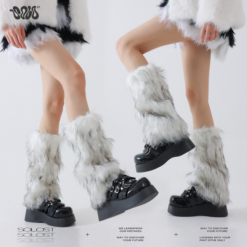 Solost Dyed Fur Leg Warmers for Autumn and Winter, Fleece-Lined, Thickened, Warm, Japanese Style Y2K Subculture Hot Girl Sock Covers Solost Dyed Fur Leg Warmers for Autumn and Winter, Fleece-Lined, Thickened, Warm, Japanese Style Y2K Subculture Hot Girl Sock Covers