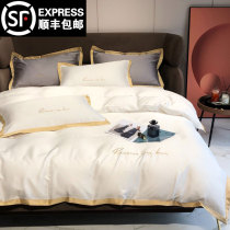 European simple 60S double-sided Tencel solid color four-piece summer ice silk cool quilt cover 1 8 2 0 Bedding