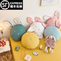 Bedside pillow Princess wind sand hair backrest washed cotton Cute small pillow three-dimensional rabbit ears with core can be removed and washed