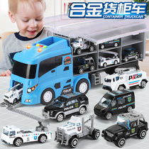 Childrens toy car boy alloy engineering fire police card truck set container model boy car