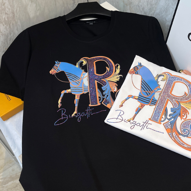 Compatible with Hermès Collaboration Men's Short-Sleeve T-Shirt, Summer Thin Style, Mercerized Cotton, White T-Shirt, Solid Color, Versatile Tee