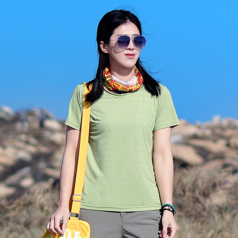 Outdoor sports T-shirt quick-drying short-sleeved women's round neck elastic mountaineering running sweat-absorbing breathable reflective quick-drying summer clothes