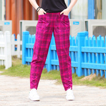 Outdoor plaid casual pants loose perspiration and breathable quick dry pants tightness waist elastic wide leg pants 90% Harun long pants