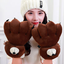 Beast Glove Mitt Gloves Men And Women Winter Warm Plush Cartoon Cute Teddy Little Bear Cute teddy with velvety student hanging neck