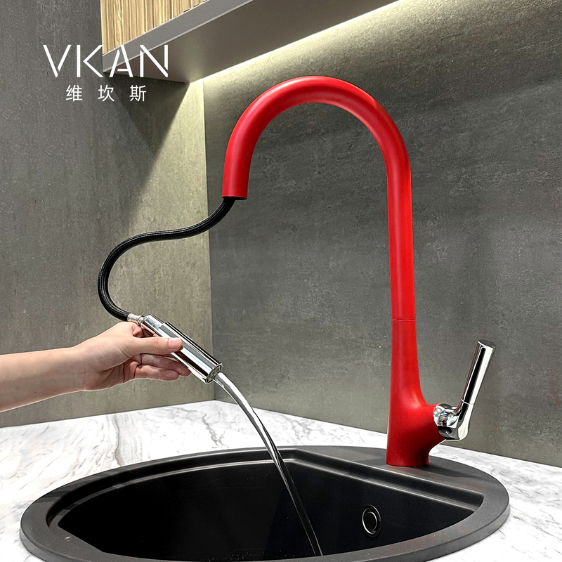 Pull-Out Kitchen Faucet with Rotating Spout for Sink, Multifunctional, Hot and Cold, Splash-Proof