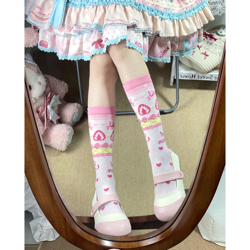 Fantasy Doll Original New Sweet Lolita Socks Combed Cotton Cute Bear Strawberry Print Lolita Socks
