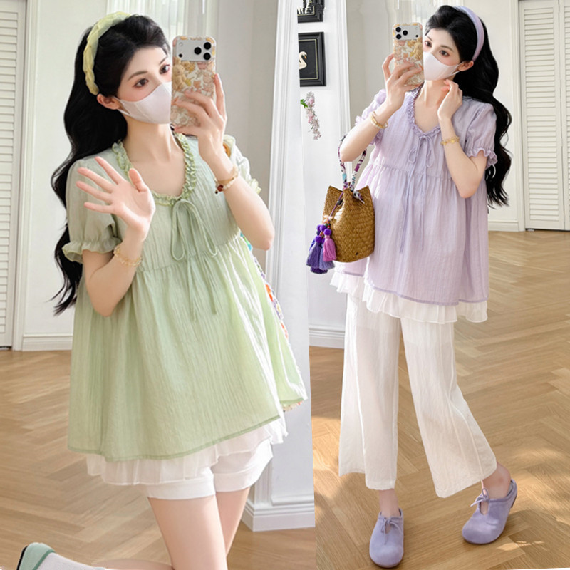 Maternity Tops, Summer Clothes, Belly-Covering Babydoll Shirts, Short-Sleeved T-Shirts That Don'T Show Pregnancy, Stylish Maternity Wear, Pants Suits for Pregnant Women