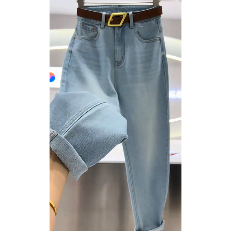 Light Blue Harem Jeans for Women, Summer Thin Style, Plus Size, Stretchy, Loose, Slimming, High-Waisted, Cropped Carrot Pants
