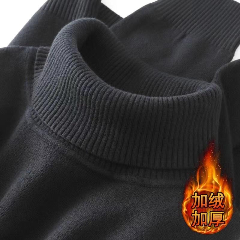 Fleece-Lined Warm Turtleneck Sweater for Men, Autumn and Winter 2024, Lapel Knit Base Layer, Casual Thick Business Top