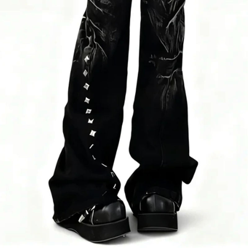 Y2K Light Subculture Black Flared Jeans for Women, Summer Plus Size High-Waisted Slimming Wide-Leg Pants for Chubby Girls