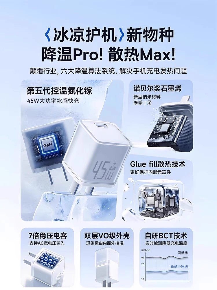 Suitable for Apple 17 Charger Pd45W Gallium Nitride Head iPhone 15 /16Promax Ice-Clear Low-Temperature Fast Charging Set Typec Data Cable Mobile Phone 14/13 Plug Tablet iPad One Set