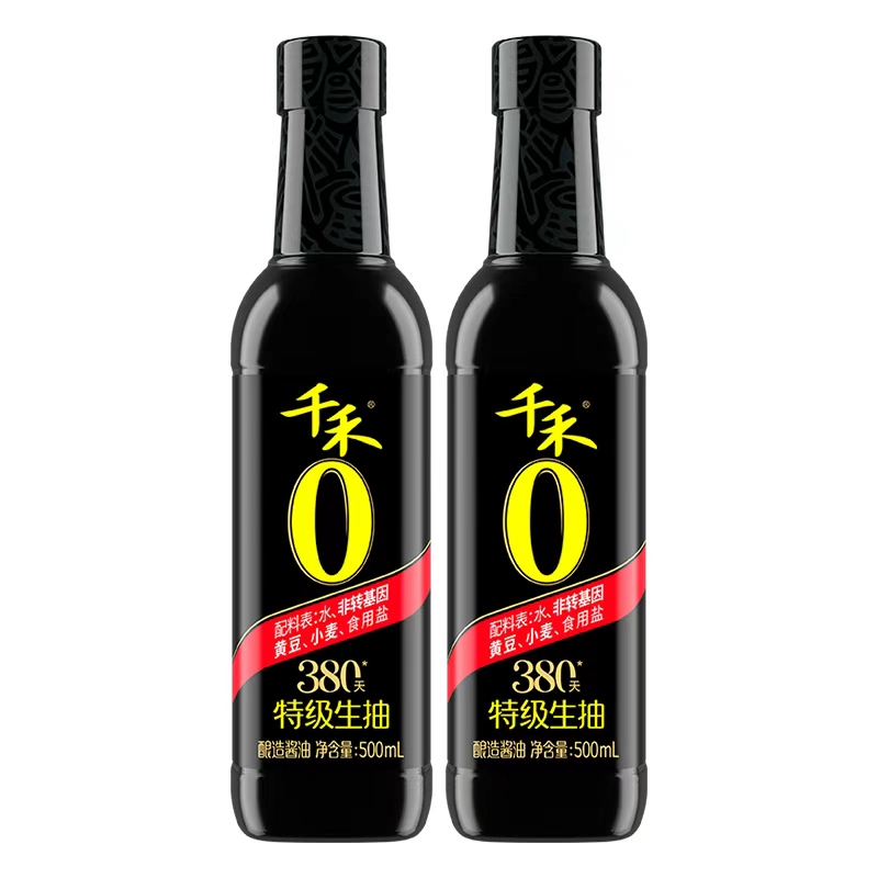 千禾零添加头道原香380天酱油生抽500mL*2酿造炒菜调味旗舰店正品