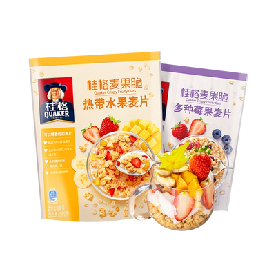 【秒杀】桂格水果燕麦片谷物麦果脆420*2袋燕麦脆早餐冲饮零食