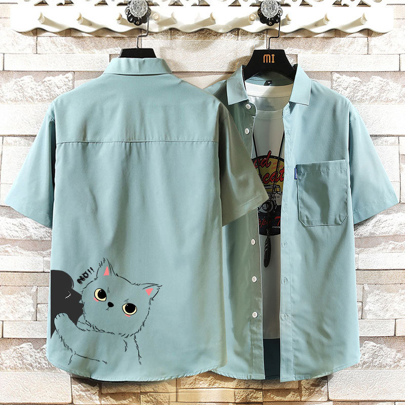 Ice Silk Short-Sleeved Shirt for Men, New Summer Style, Middle and High School Student Tops, Korean Style Casual Loose and Versatile Shirt Jacket
