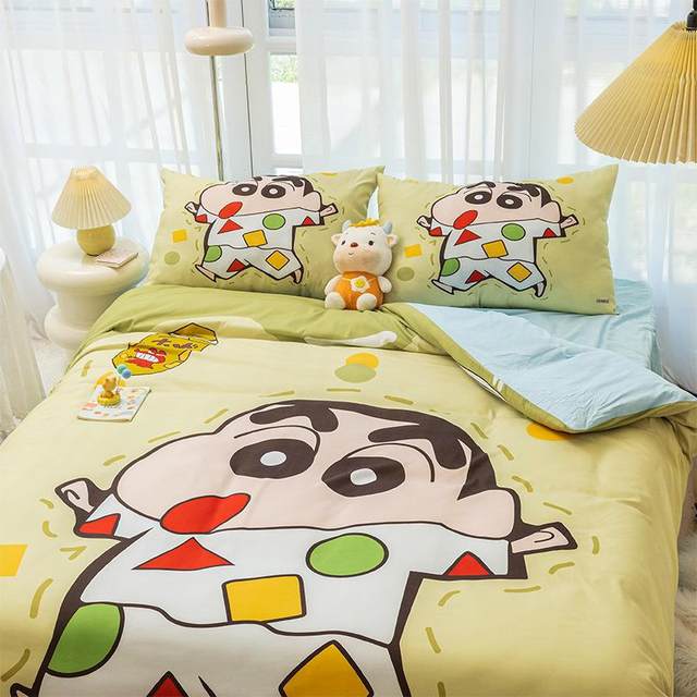 Crayon Shin-shin-skin-friendly four-piece set cartoon skin-friendly soft sheets and quilt cover for children's summer breathable bed three-piece hot style