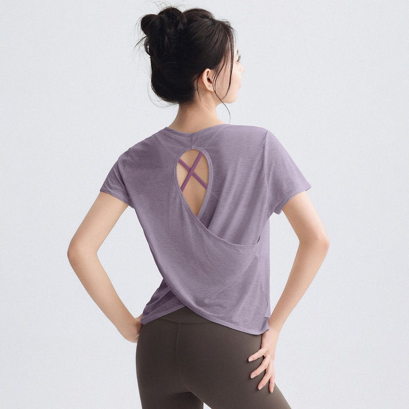 2026 New Style Beautiful Back Yoga Shirt Women's Short-Sleeved Sports Fitness Clothing Quick-Drying Top Loose Cover-Up Pilates