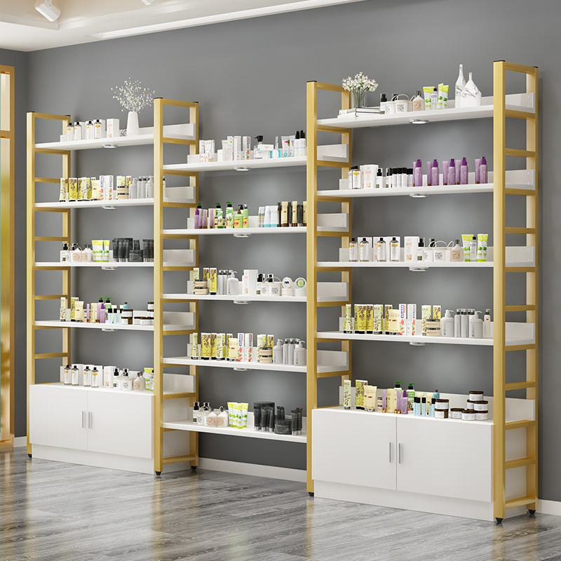 Daily chemical shop cosmetics display cabinet beauty salon skin care display rack commodity commercial shoe cabinet simple golden milk powder shop