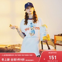 SENCE LA circus bear short-sleeved mens color splicing couples summer retro trend T-shirt students