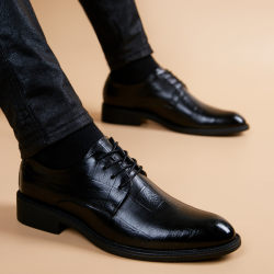 Men's Shoes 2024 Spring New British Style Black Casual Leather Shoes Men's Business Formal Wear Work Trendy Shoes