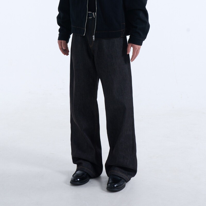 Jianwei Original Design American Retro Loose Straight-Leg Raw Denim Jeans Casual Versatile Long Pants