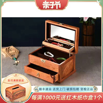 Red Wood First Decorated Case Mirror Box Jewellery Containing box Burmese pear wood Wood containing box Retro wedding celebration Gift