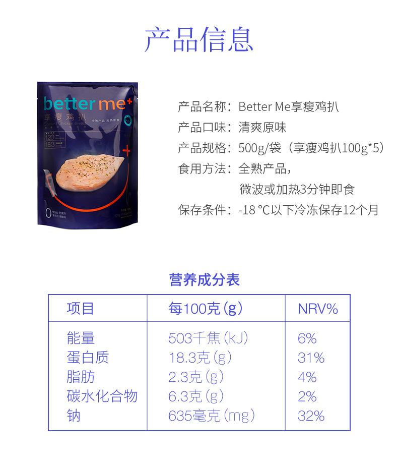 大成集团旗下 Better Me 轻食享瘦全熟鸡扒 100g*10片 图9