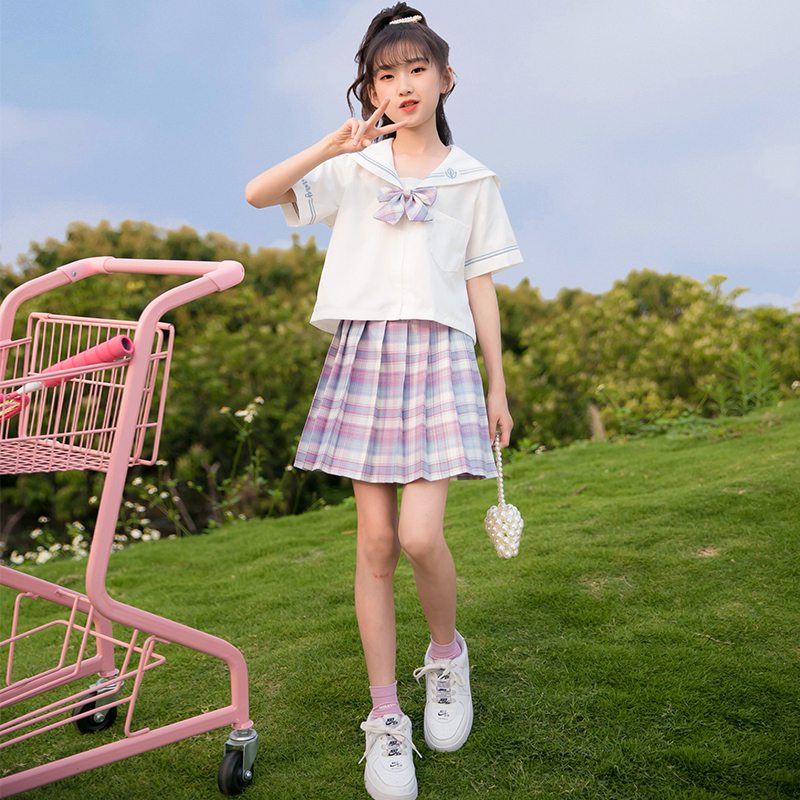 Girls jk uniform skirt summer dress girls college style suit skirt big boy summer thin section children's Western style dress