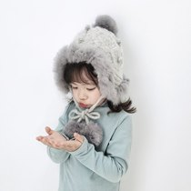  Baby winter ear protection hat fashion trend Korean version of rabbit hair ball girl hat plus velvet warm childrens wool pullover hat